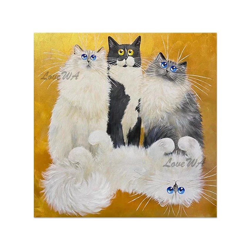 صورة جدارية لغرفة النوم، لوحة زيتية مزخرفة على شكل حيوان قطة لطيف، عمل فني عالي الجودة، ديكور منزلي، فن قماش بالجملة، غير مؤطرة