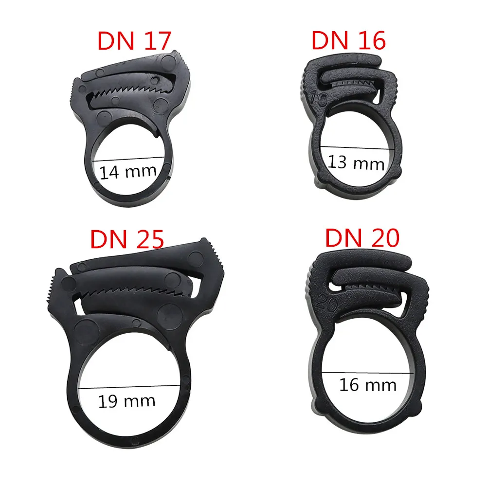 DN16-DN25 Plastic Ratchet Hose Clamp Self‑Locking Tube Buckle Garden Irrigation Water Pipe Fastener Snap Clip Plumbing Fittings