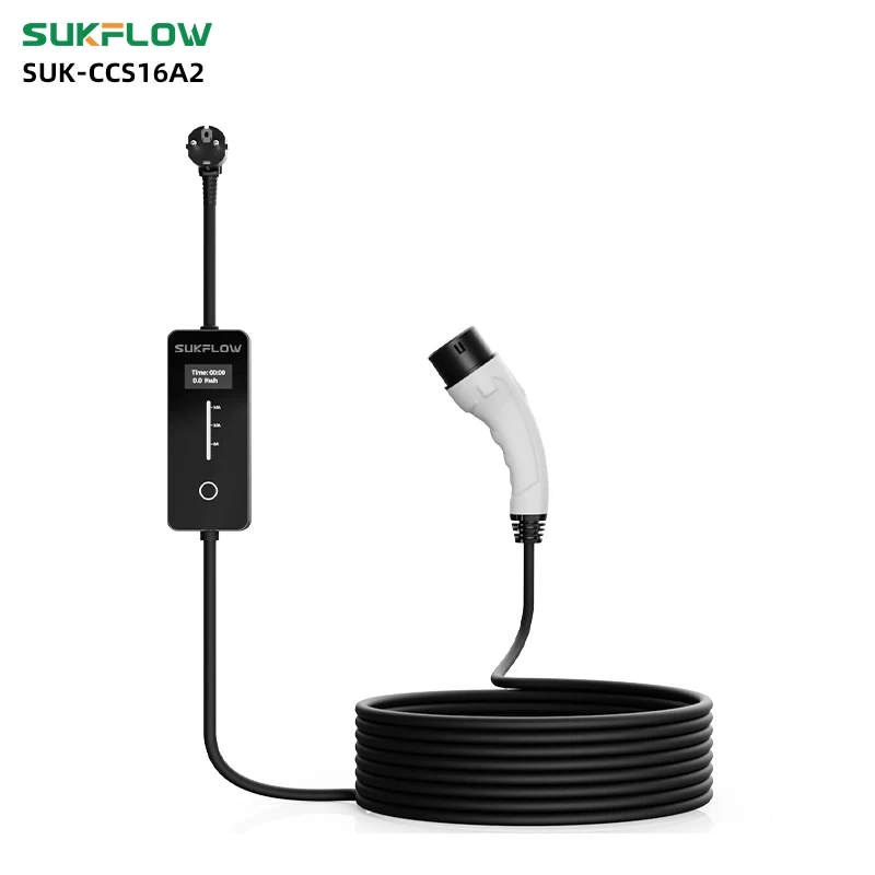 Sukflow Type 2 16A 7KW 5M Cable Standard European Plug Electric Vehicle Portable Charger  for Home Electric Vehicle Charging