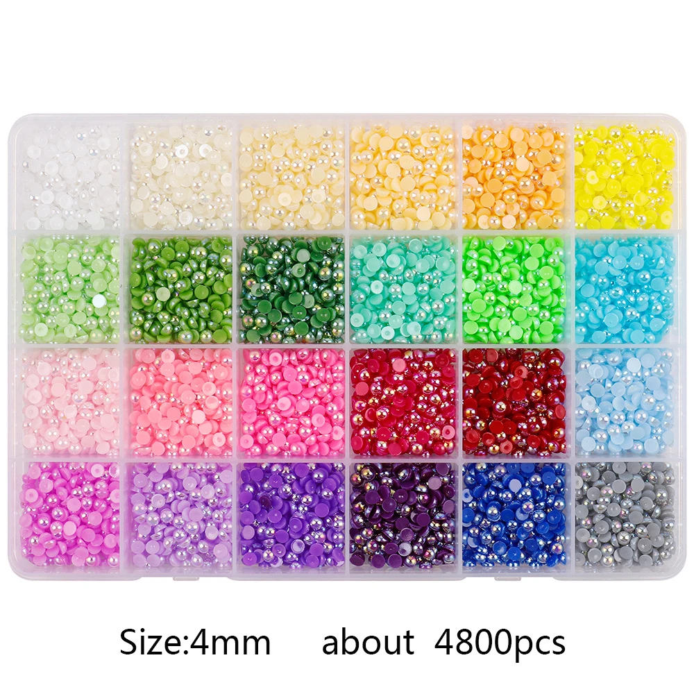 1 Box  Half Round ABS Pearl Beads Flatback Rhinestones For  Jewelry  Nail Art Garment Cup DIY Decor Craft  H1210