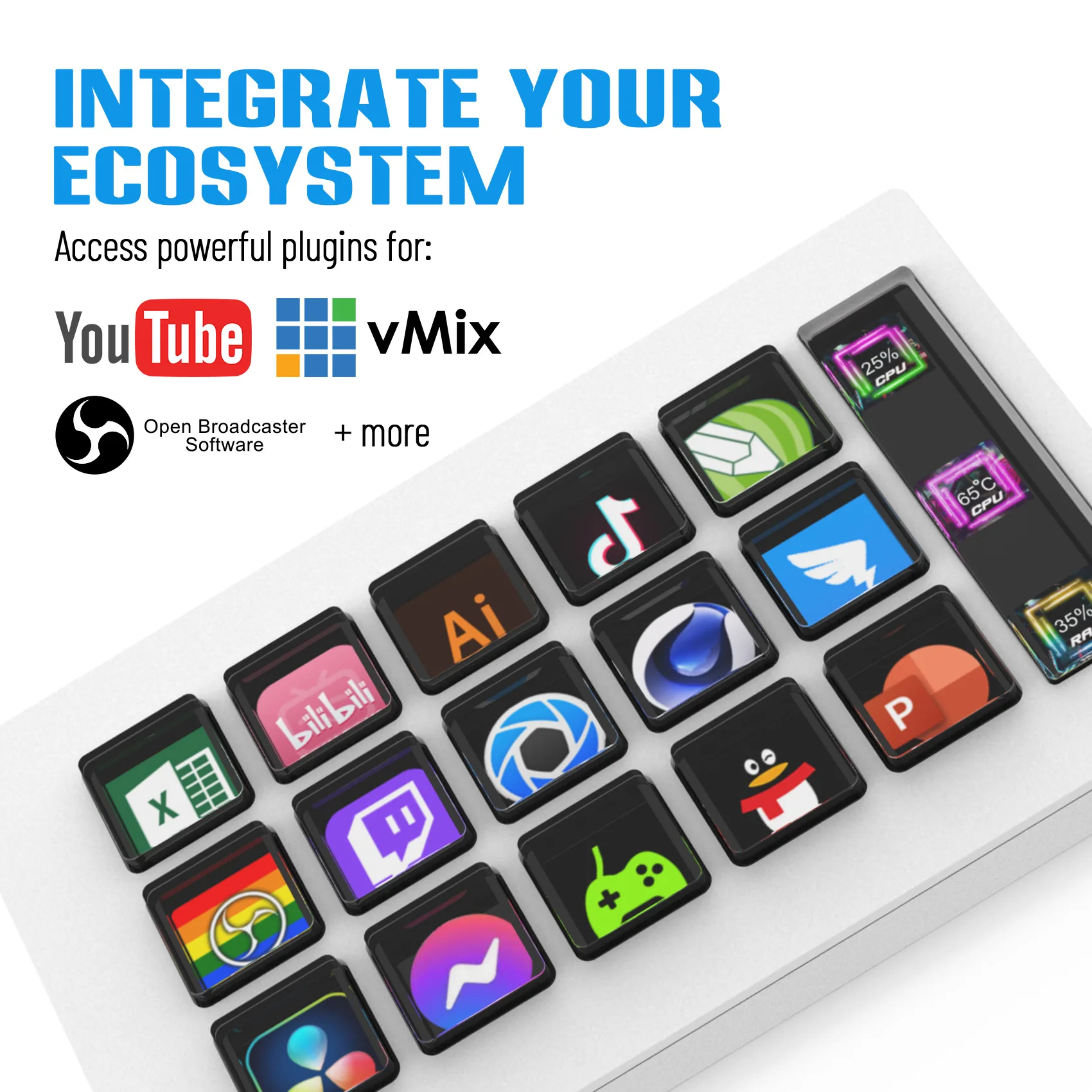 Visual Stream Deck Teclado, Botão LCD, 15 Chaves, Live Content Creation Controller, Botão personalizado para Windows, Macos, Android, iOS Presente