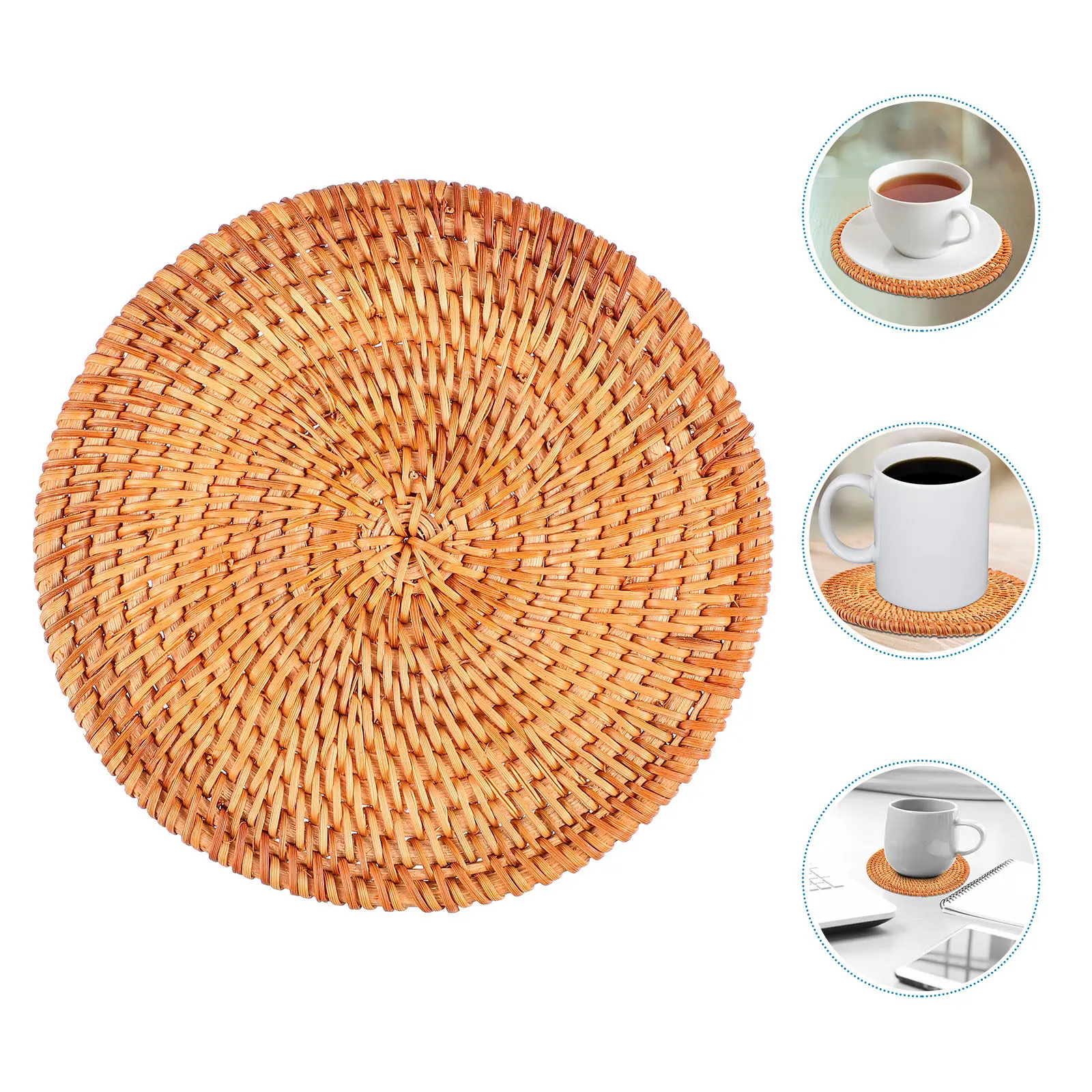 1Pcs Heat-Resistant Woven Rattan Place Mat Wooden Coaster Bowl Mat Protective Nonslip Table Decoration Heat Insulation Pot