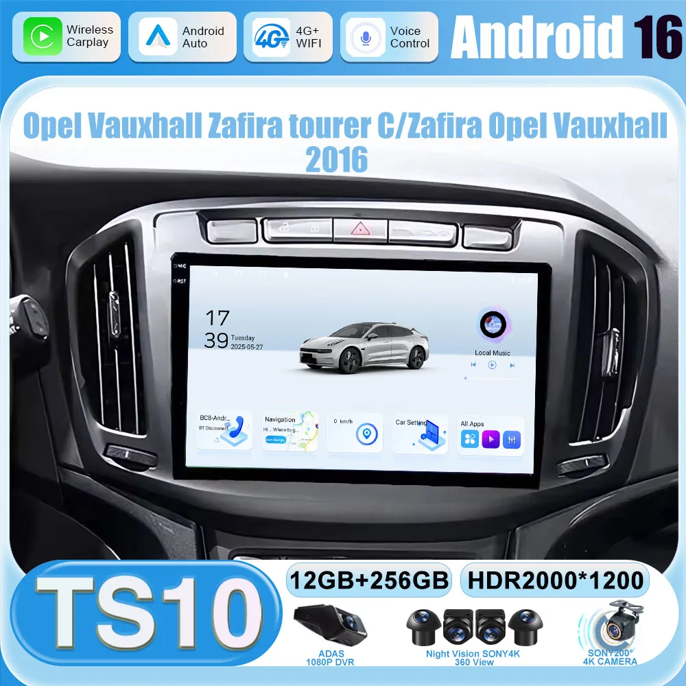 Android 16 For Opel Vauxhall Zafira Tourer C/Zafira Opel Vauxhall 2016 Car Multimedia Video Player Bluetooth Touch QLED Screen