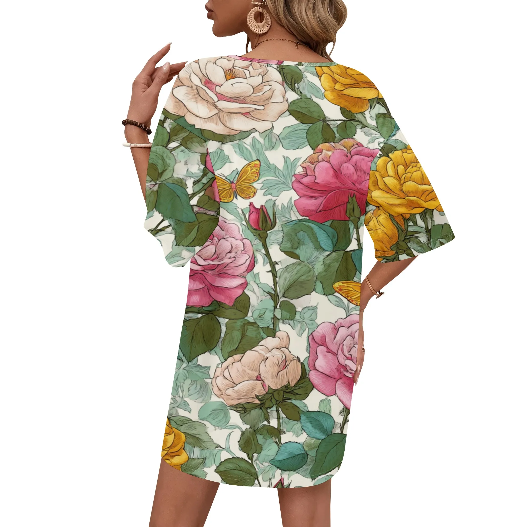 

"Women’s Floral Print Loose Shift Dress Batwing Sleeve Round Neck Elegant Outfit for Easter Mother’s Day Garden Party XS-3XL"