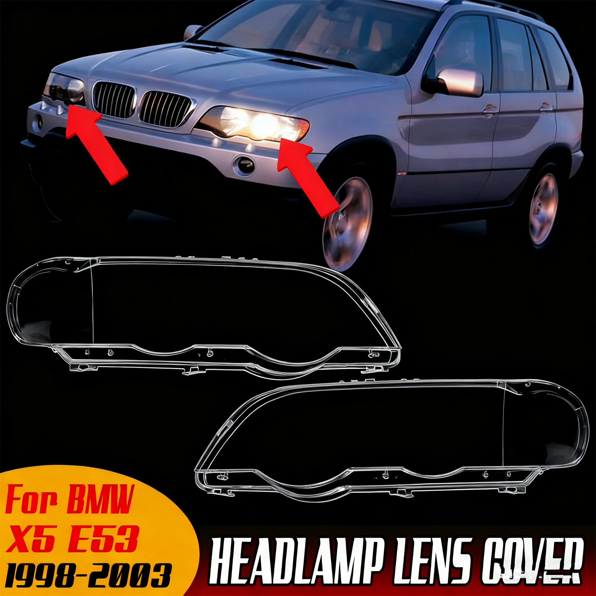 

1x крышка объектива фар автомобиля передняя фара крышка объектива фары для BMW X5 E53 1998-2003 капота фар крышка корпуса