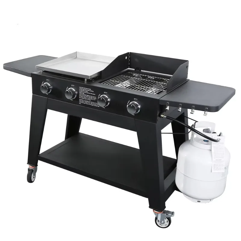 BBQ Grill 2-in-1 Non-Stick Fryer Kitchen Propane Gas Grill Camping Grill Combination