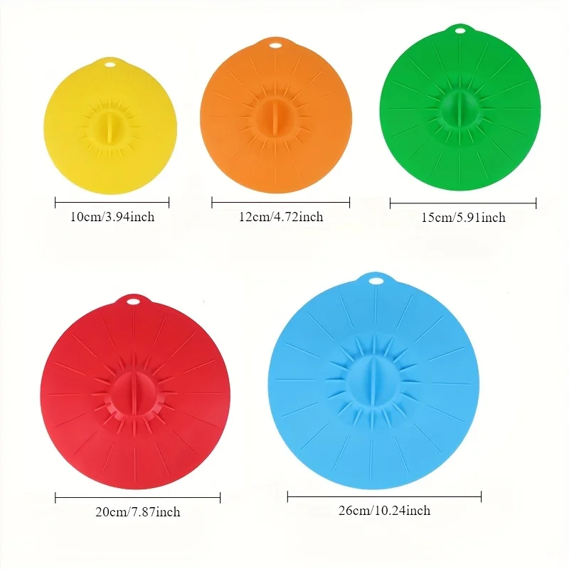 Conjunto de 5 Tampas de Silicone, Tampas Resistentes ao Calor e à Prova de Respingos para Micro-ondas, Tampas de Silicone para Panelas, Tampas para Co