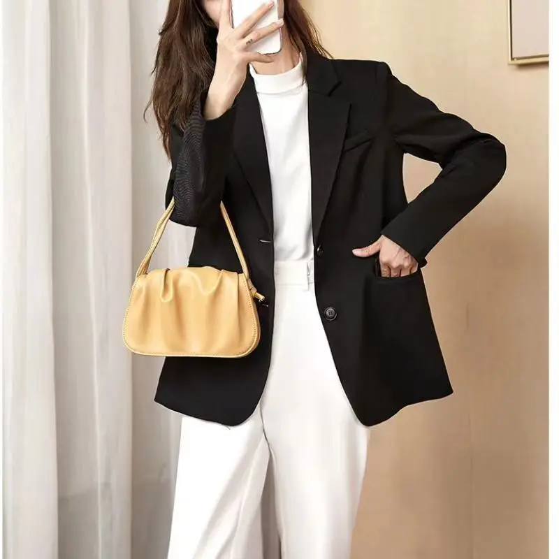 2023 Woman Blazer Spring Lavender Jacket Straight Loose Office Lady Suit Casual Single Breasted Outwear P-2303