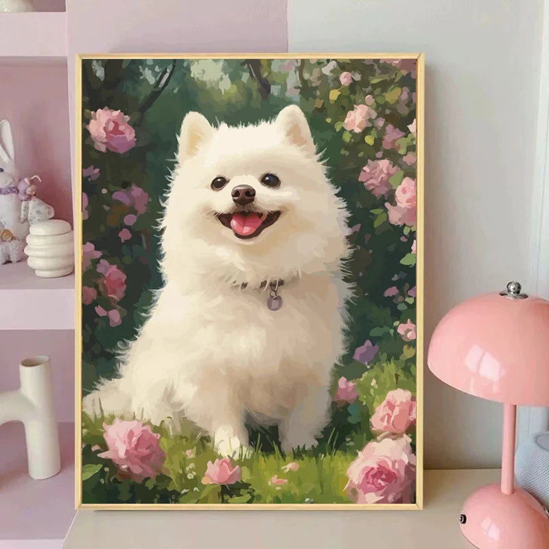 

Rose Garden Dog 5D Diamond Painting Cartoon Stiers DIY Handmade Sti on iny Diamo Modern Simple Sle Home Decor