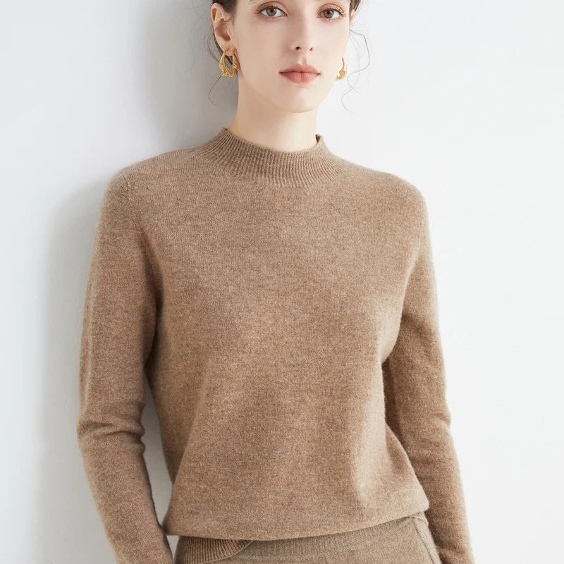 100% Pure Wool Half-neck Pullover Autumn /Winter Cashmere Sweater Woman Casual Knitted Tops Female Jacket Korean Fashion