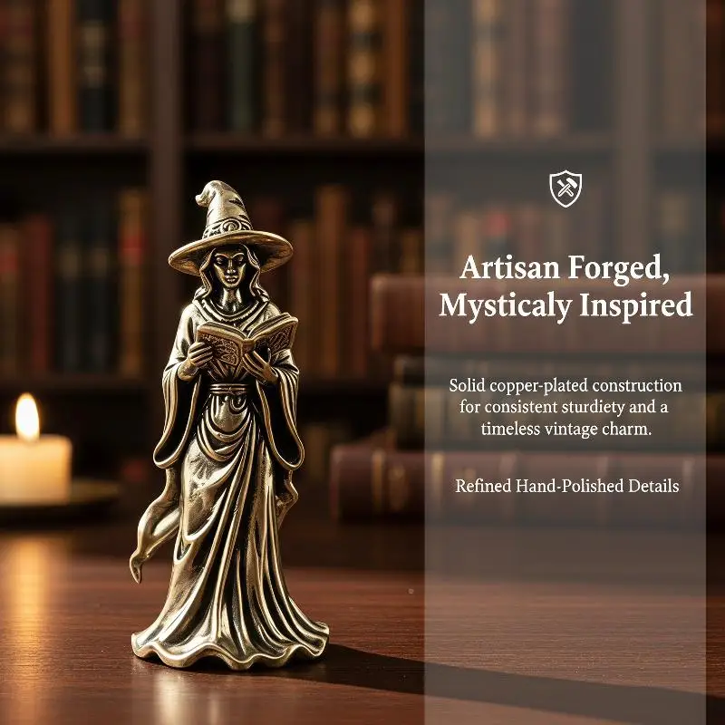 Brass Magic Witch Figurines Miniatures Desktop Ornaments Retro Metal Models Small Statue Home Decorations Crafts Accessories