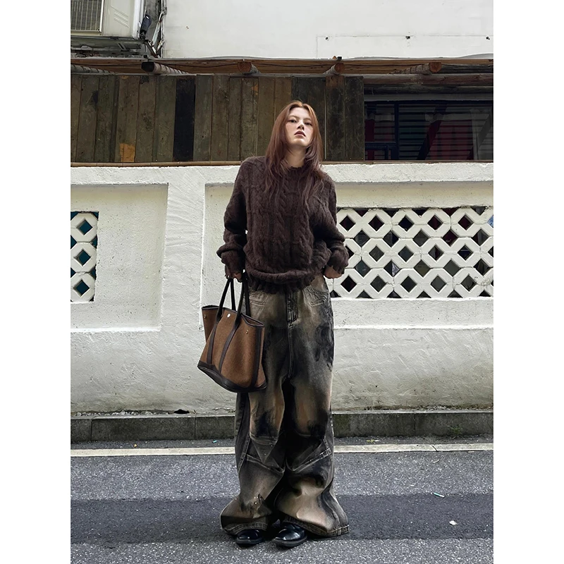 

Printed Denim Pants Women American Vintage High Waist Y2K Washed Grunge Wide Leg Jeans Casual Retro Streetwear Oversize