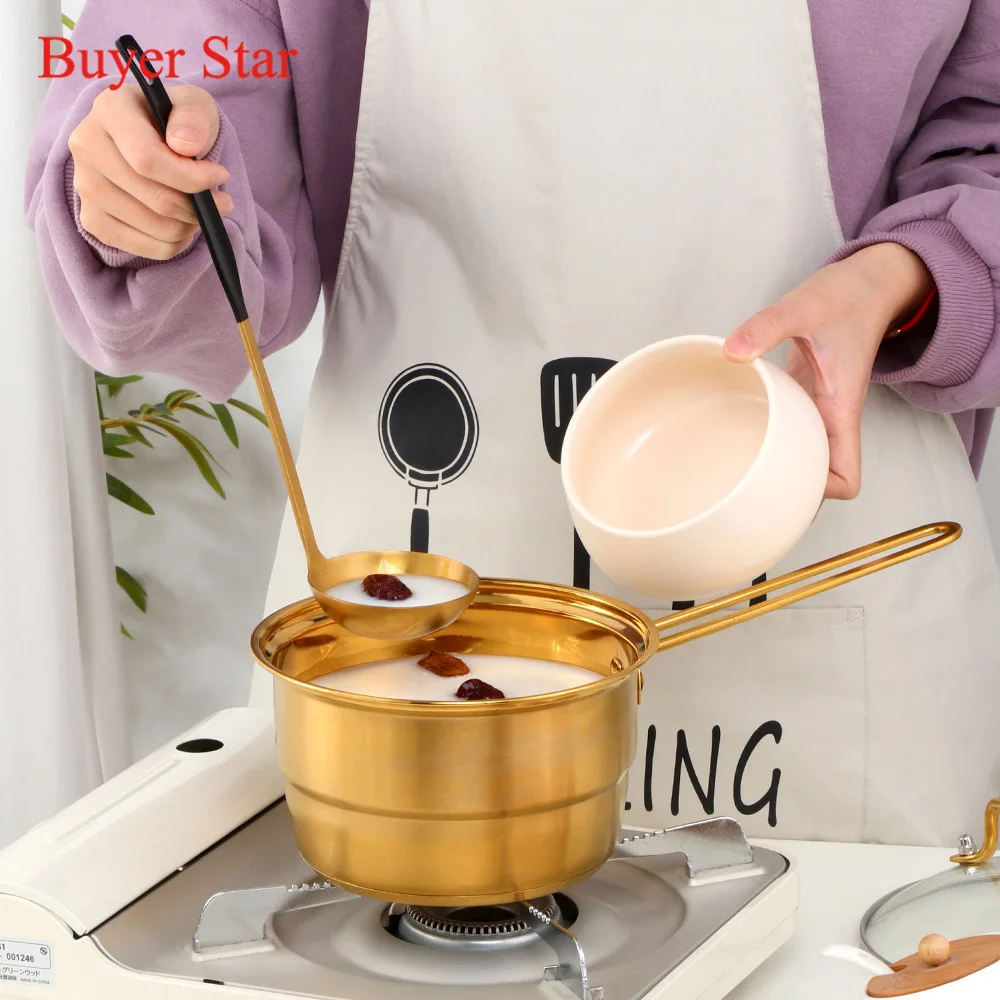 1L Stainless Steel Milk Pot with Handle Glass Cover Non-stick Small Noodle Soup Pan Steamer Multi-purpose Cookware