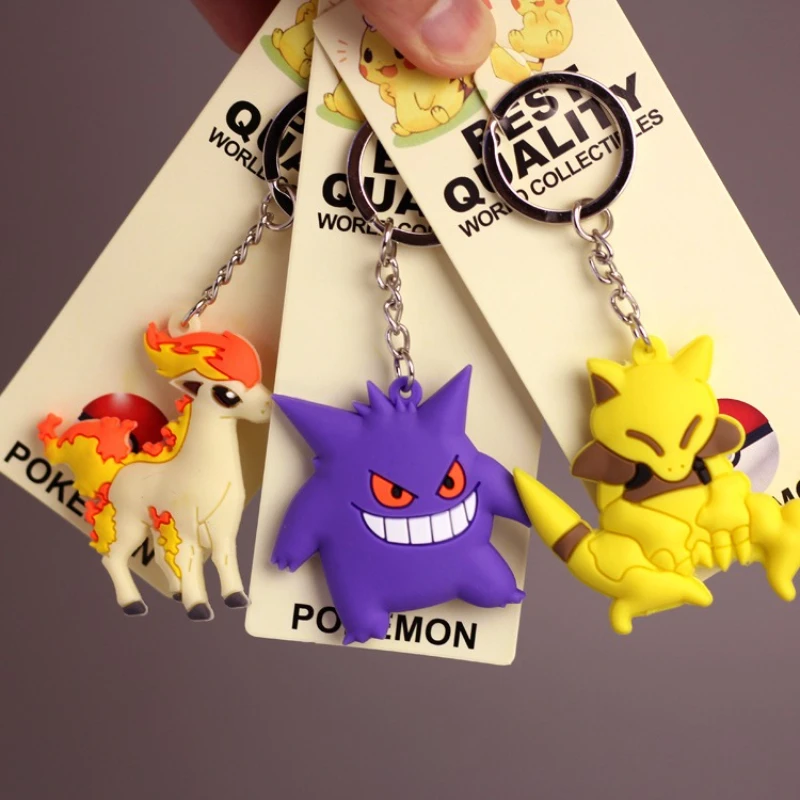 PVC製アニメポケモンキーホルダー、両面ポケットモンスターキーリング、ピカチュウフィギュアキーチェーン、キュートな飾りキーホルダー、ギフト