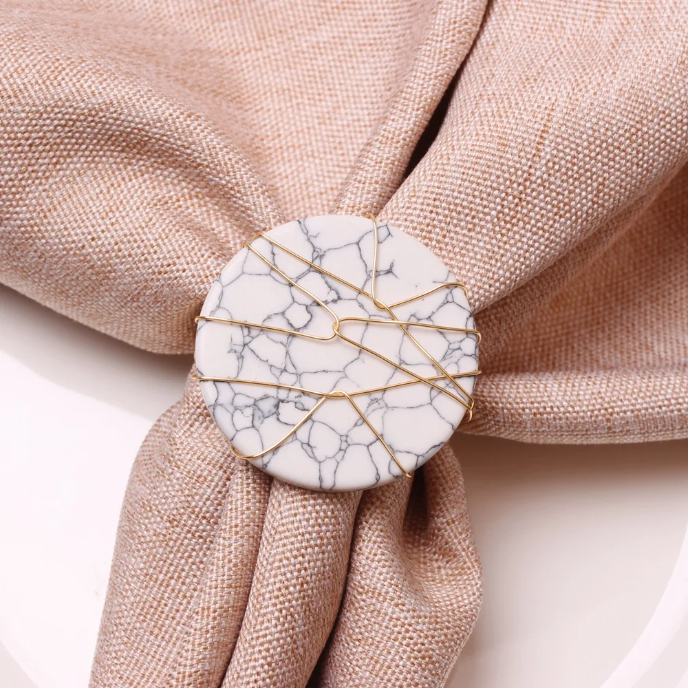 

4pcs Copper wire hand-knitted napkin ring, high-end natural agate napkin buckle, handmade turquoise folding cloth ring