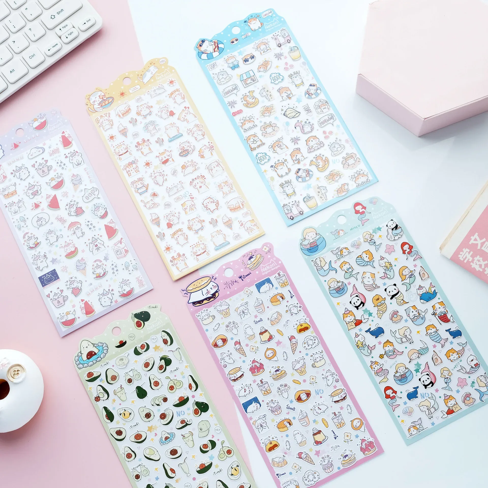 Korean Import Nekoni Cute Cat Mermaid Avocado Shiba Unicorn Stickers Scrapbooking Diy Stationery Diary Stickers Kawaii Decor