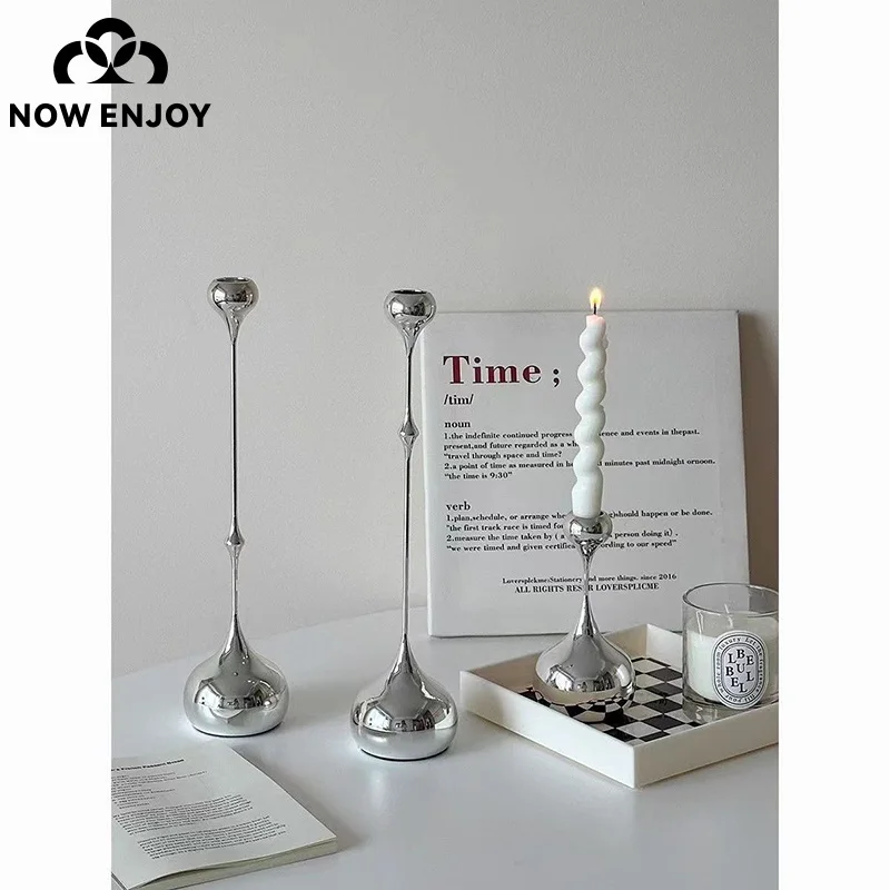 NOW ENJOY Set of 3 Silver Water Drop Candle Holder Romantic Art Table Decoration For Home Dining , Wedding Photography Props