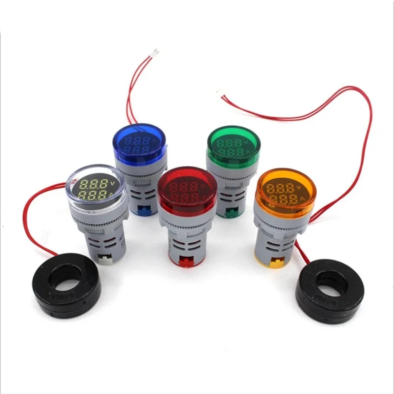 

1PC 22mm AD16-22DVA Round LED Ammeter AC Voltmeter Dual Display Voltage AC60-500V Current 0-100A Meter Indicator