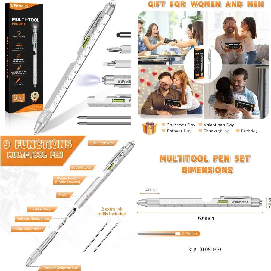 مواد تخزين للبالغين - قلم متعدد المهام عملي 9 في 1 للرجال هدية مثالية لعيد الميلاد للأب والزوج أو الجد #1