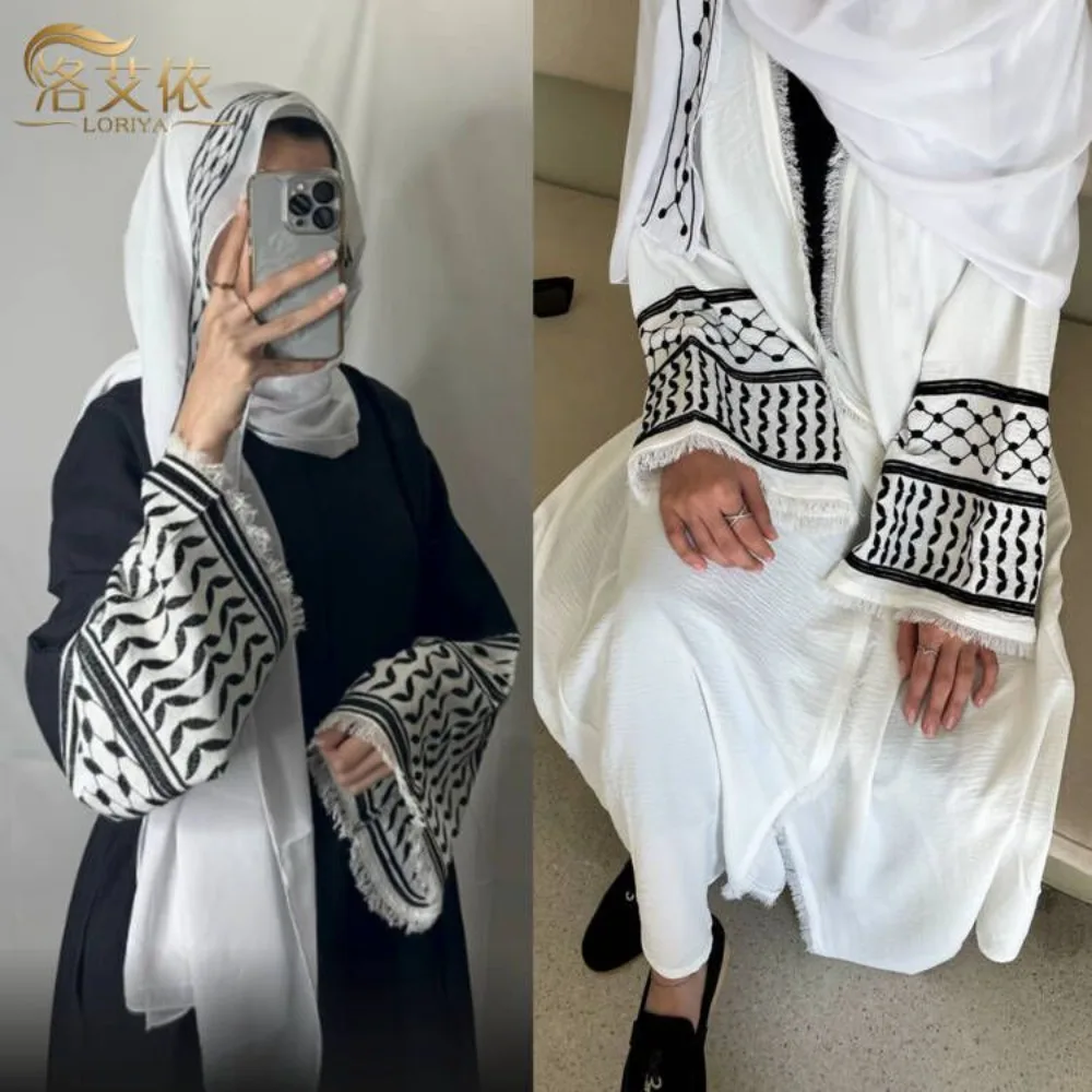 

Fashion Embroidery Kimono Oversized Muslim Robe Abaya Syari Female Full Length Taseel Muslim Abaya Worship Service Abayas 2024