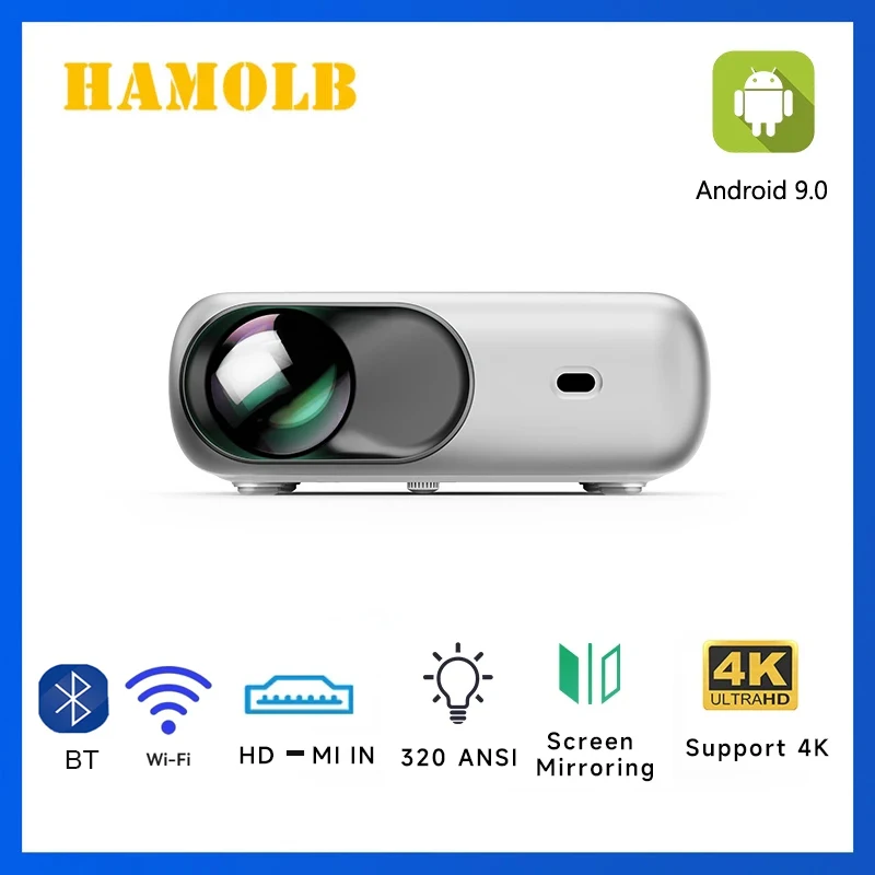 HAMOLB Projector D1000 Full HD 1080P 3D Home Theater Video Cinema Outdoor Movies Support 4K  5G WIFI Wireless 320 ANSI BT 4.0