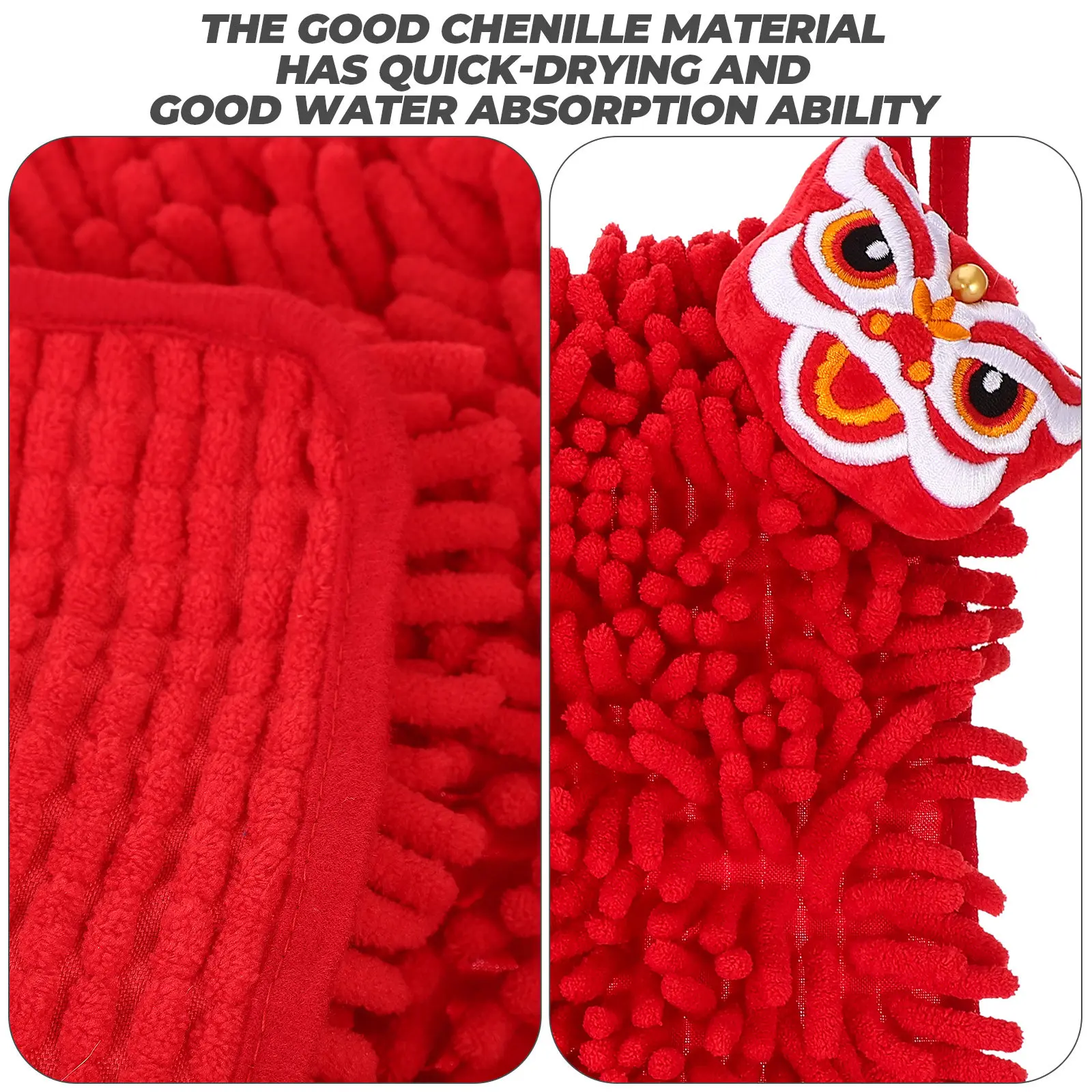Chenille Hand Towel with Hanging Lanyard Festival Style Fast Dry Absorbent Soft Supple Towel for Bathroom Use