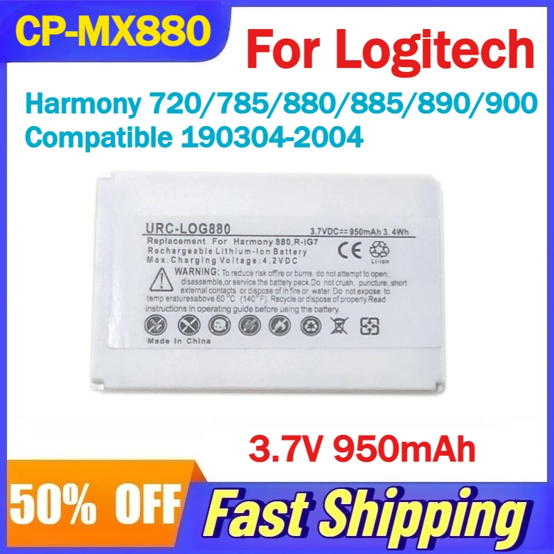 CP-MX880 3.7V 950mAh Battery for Logitech Harmony 720/785/880/885/890/900/One Advanced Wireless Keyboard Compatible 190304-2004