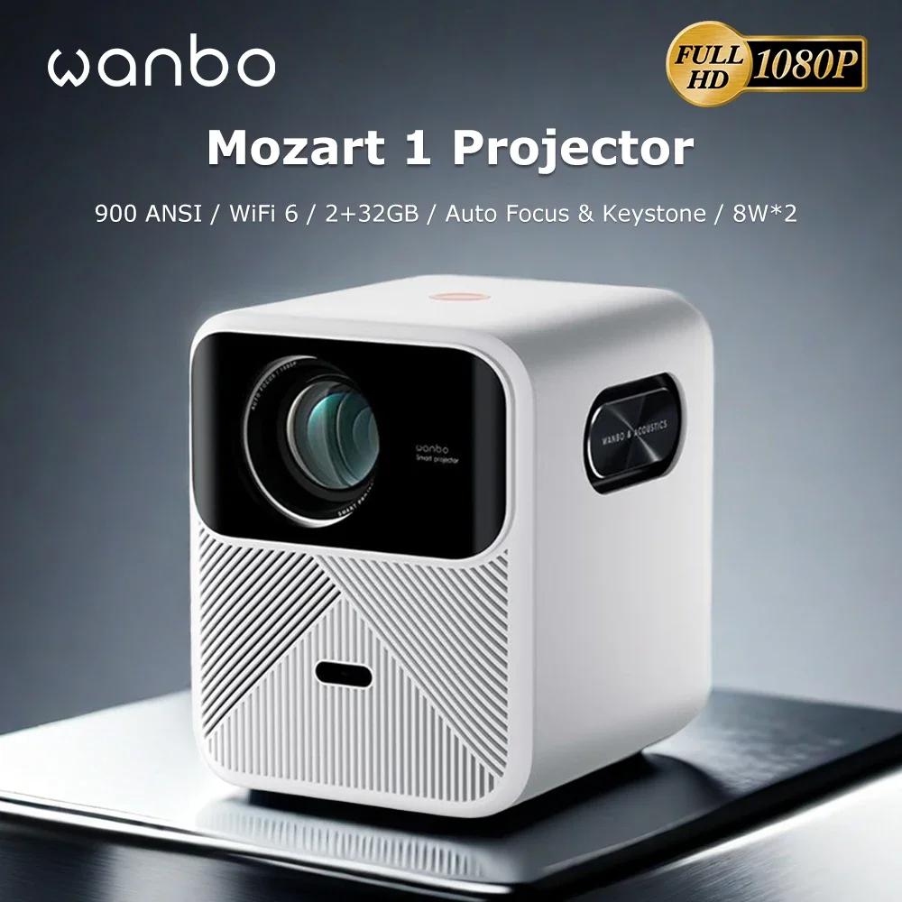 Wanbo Mozart 1 Android 9.0 2K 4K Projetor 1080P Full HD Portable Projector WIFI 6 2+32GB Auto-Focus For Smart Home Video Theater