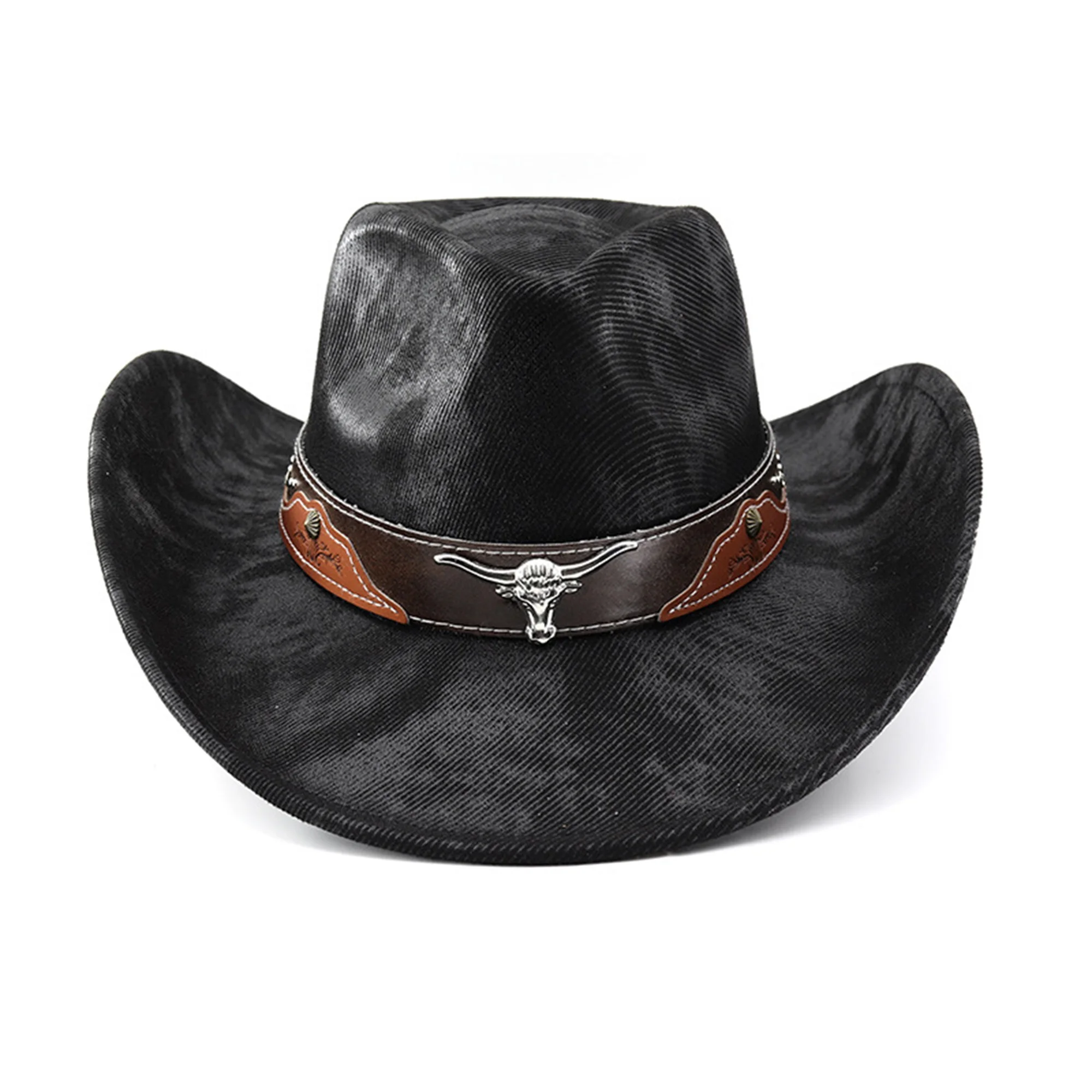 

Ковбойские шляпы унисекс в винтажном стиле с вышитой головой быка и широкими полями для модниц в стиле вестерн-ковбой