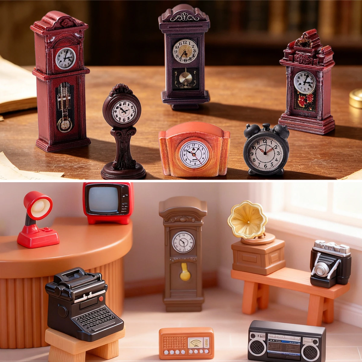 100pcs Cute Retro Mini Clock Camera Phonograph Radio Home Living Room DIY Decoration Desktop Ornament Dollhouse Accessories