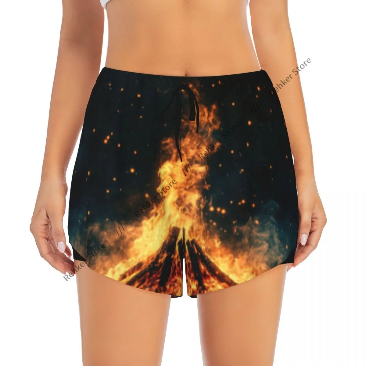 Yoga Shorts for Women Fitness Shorts Biker Workout Running Sports Shorts Crackling Campfire Quick Drying Sportwear With Pocket