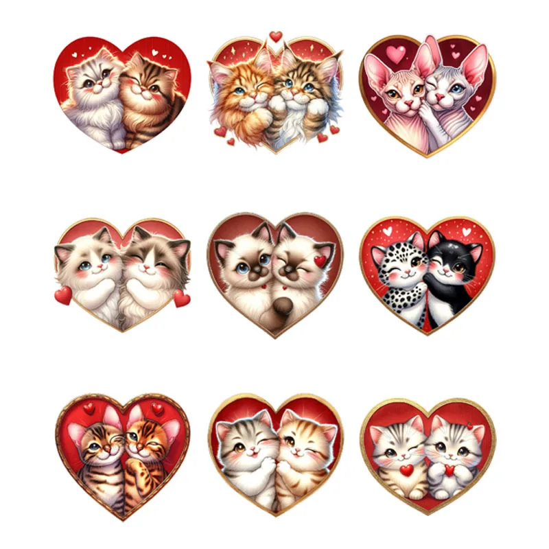 

Cartoon love cute Cat Valentine's DayThemed Iron-On Transfer For Clothing Patches DIY Washable T-Shirts Thermo Sticker Applique