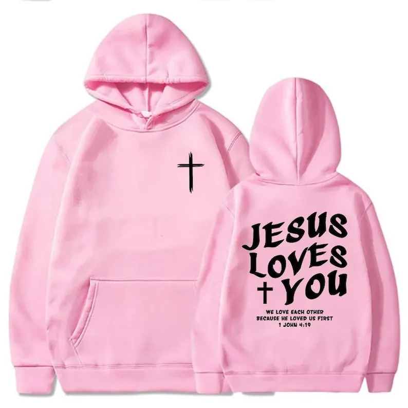 Jesus Love's You Christian Bible Verse Hoodies Faith Sweatshirt Religious Scripture Hoodie Church Gift