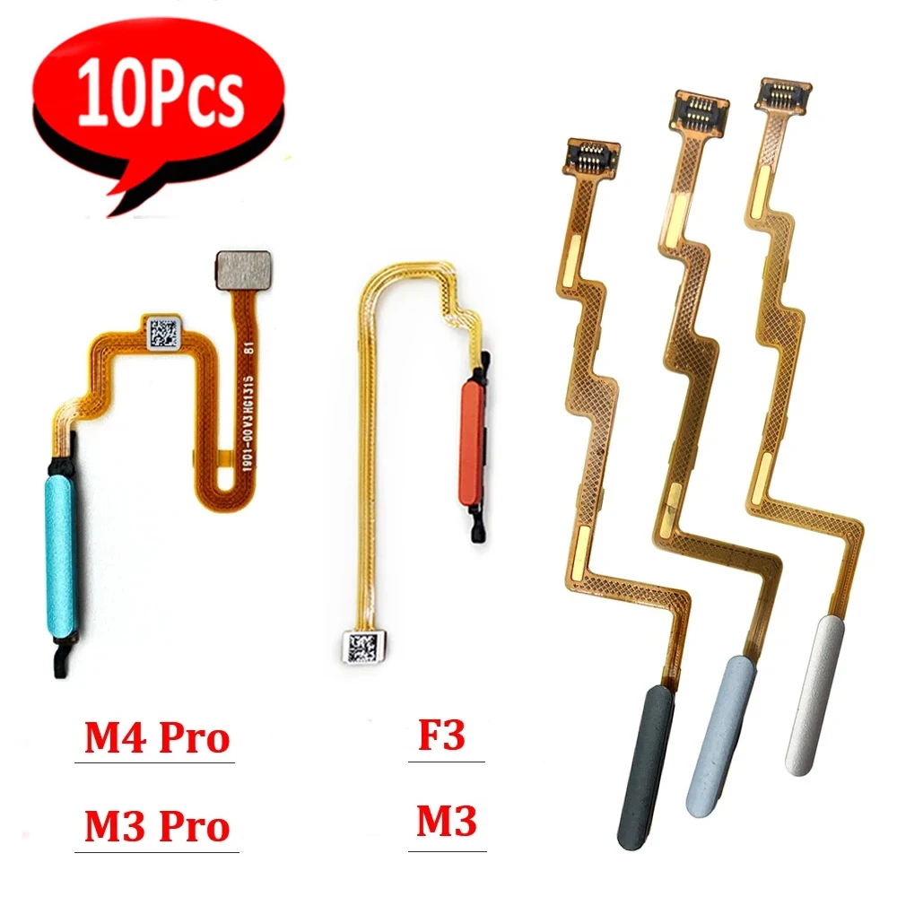 10Pcs， Tested NEW For Xiaomi Poco M3 M4 Pro F3 Fingerprint Sensor Home Return Key Menu Button Flex Ribbon Cable (Mix Color)