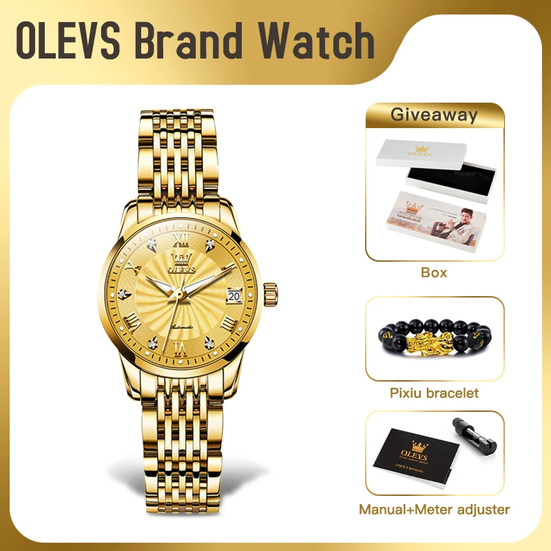 OLEVS 6630 Women Watch Luxury Brand Ladides Automatic Mechanical Wristwatch Waterproof Stainless Steel Watch For Women Gift