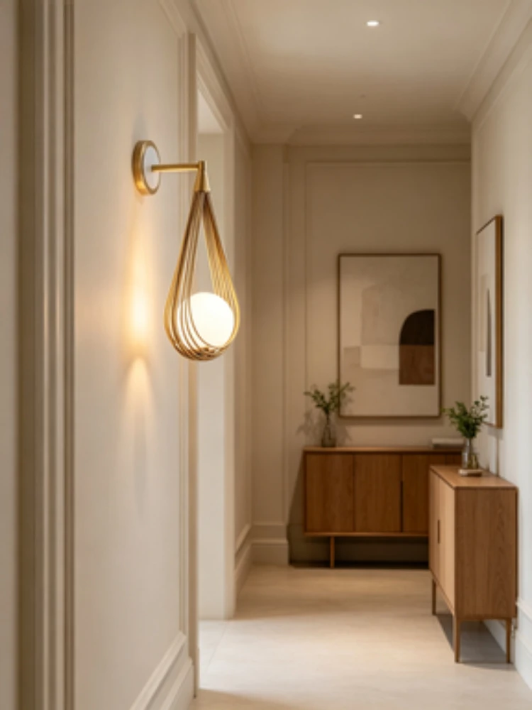 American style light luxury all copper wall lamp for living room, bedroom, bedside, background wall, hallway, lighting fixtures