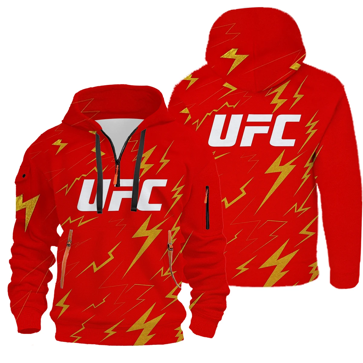 

Толстая осенняя толстовка с капюшоном и добавлением флиса, мужская свободная и универсальная верхняя куртка UFC с 3D-принтом UFC Fashion Trend