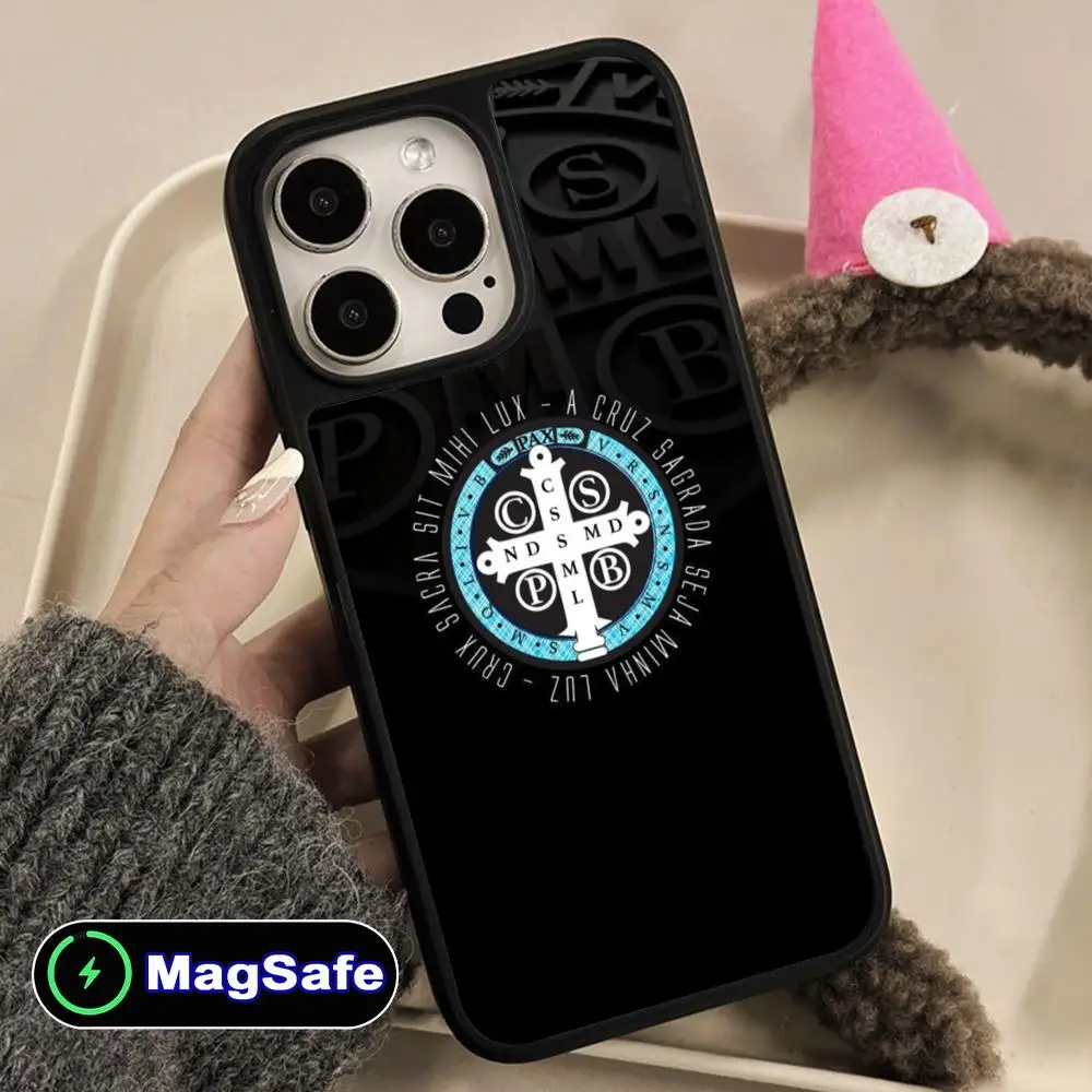 

Чехол для телефона с медальоном Святого Бенедикта для iPhone 17 16 15 14 13 12 11 Air Pro Max Plus, с поддержкой MagSafe, матовая поверхность, цветной
