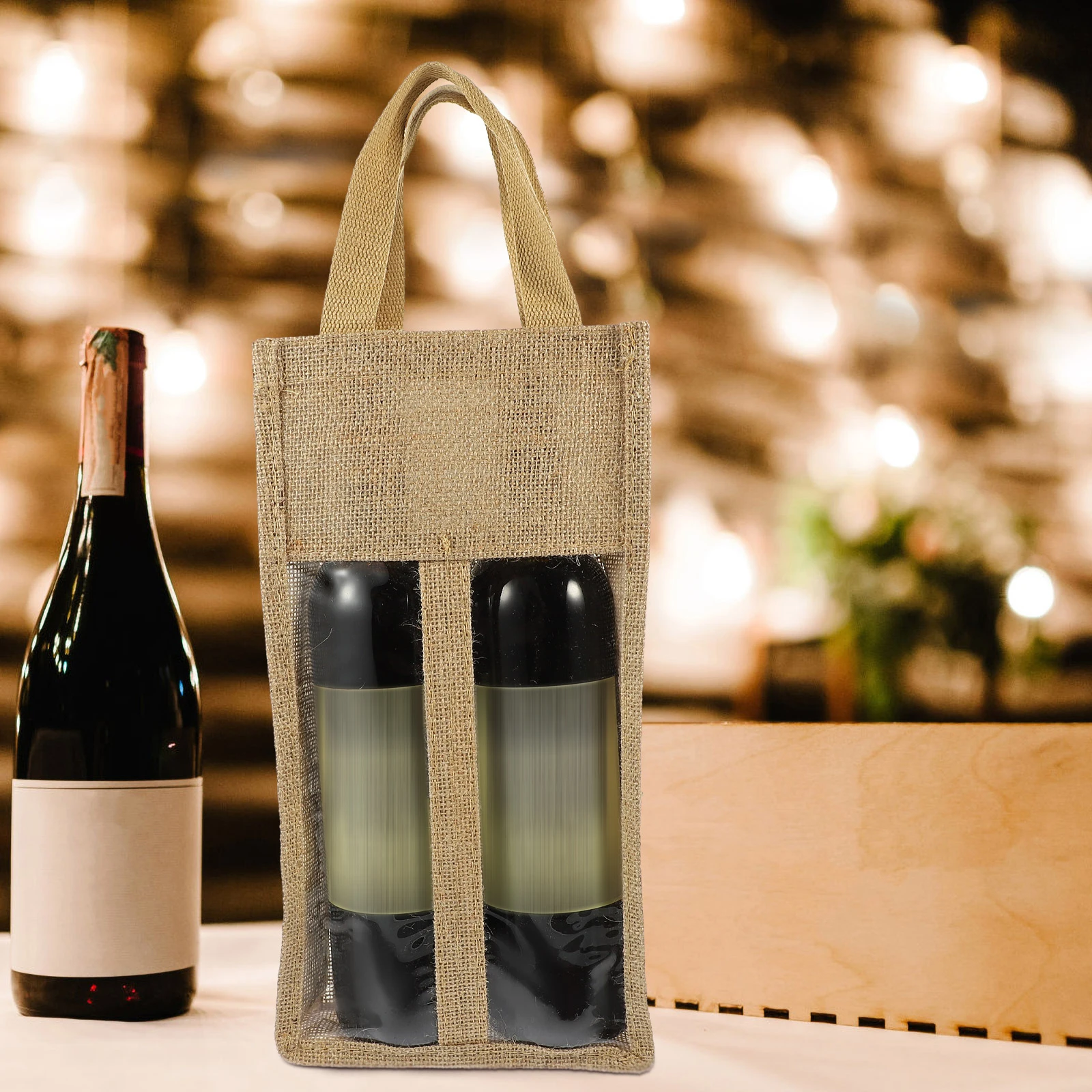

Burlap Bag Tote Bottle Gift Box Clear Window Portable Party PVC Christmas Kitchen Bar Tools Bags Gifts