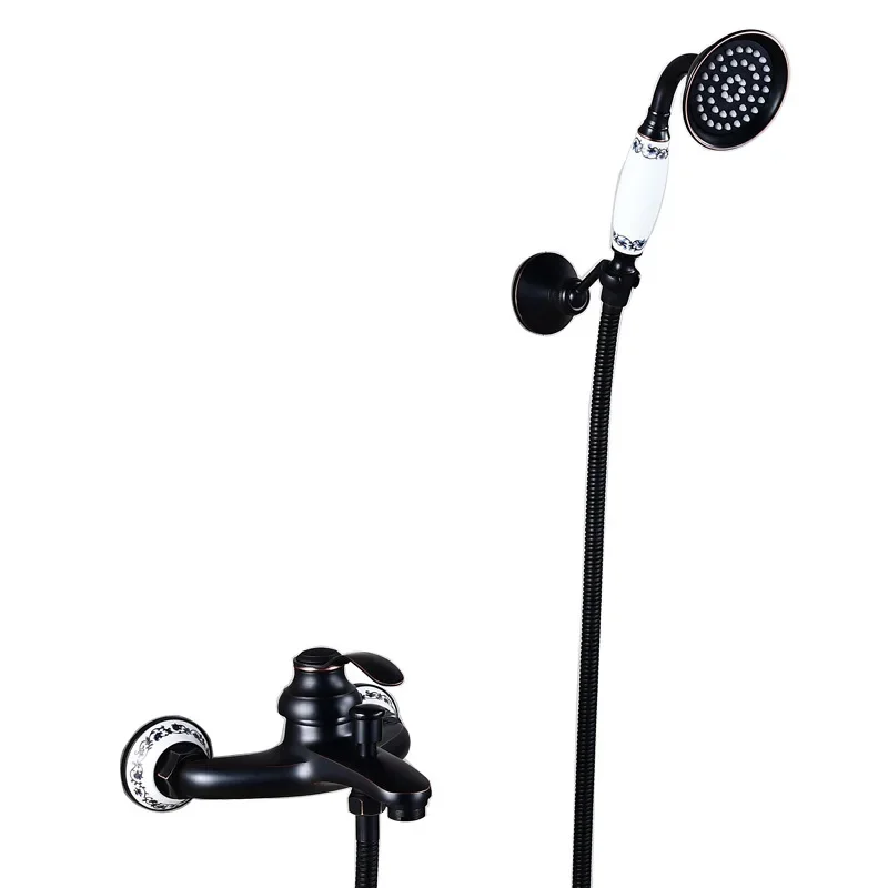 

European and American bathroom full copper black bronze bathtub faucet small nozzle shower simple hot and cold shower set