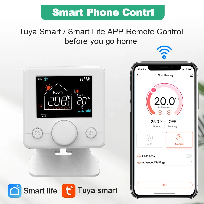 Imagem -02 - Termostato Tuya Smart Home Wifi Aquecedor de Piso sem Fio Caldeira a Água e Gás Controlador de Temperatura Alexa e Google Rf433 Smart Life