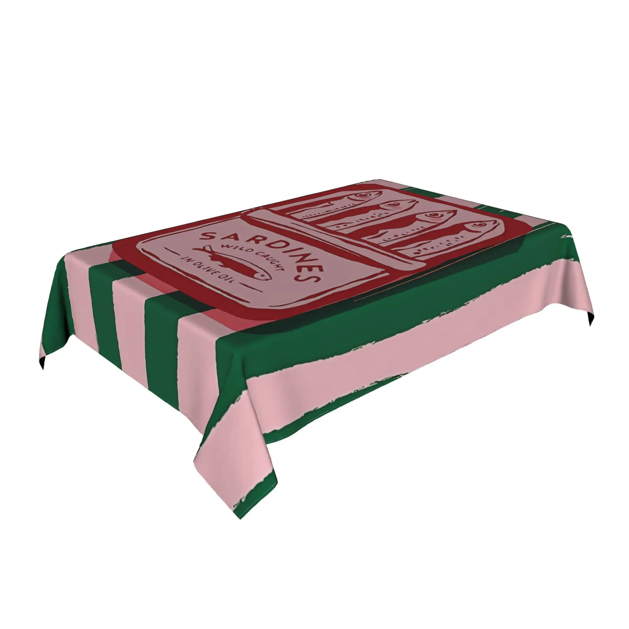 Sardines Maximalist Polyester Tablecloth | Multi-Color Sardine Can Design | Rustic Farmhouse Style | Durable & Machine-Woven