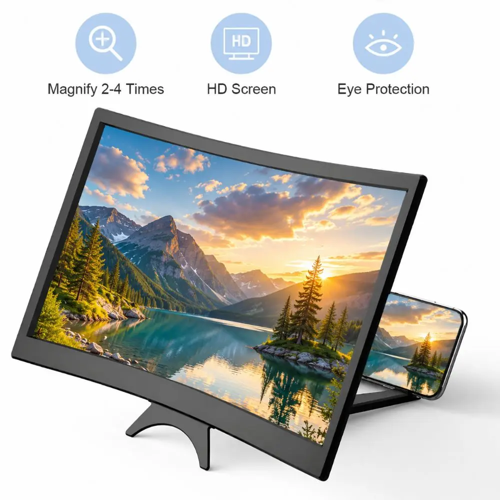 1Pcs 12Inch Phone Screen Magnifier 1200R Curved Screen 2-4X Zoom Smartphone Screen Enlarger Portable Foldable Blue Light Filter