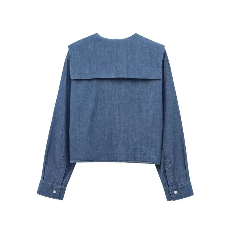 

Spring 2025 Women's Denim Effect Cotton Long Sve irt Flat Collar New Arrival Versatile Loose Fit Regular Length Premium ...