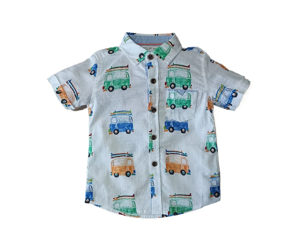 

Summer Boys shirt cotton and linen car print short sleeved Kids shirts
