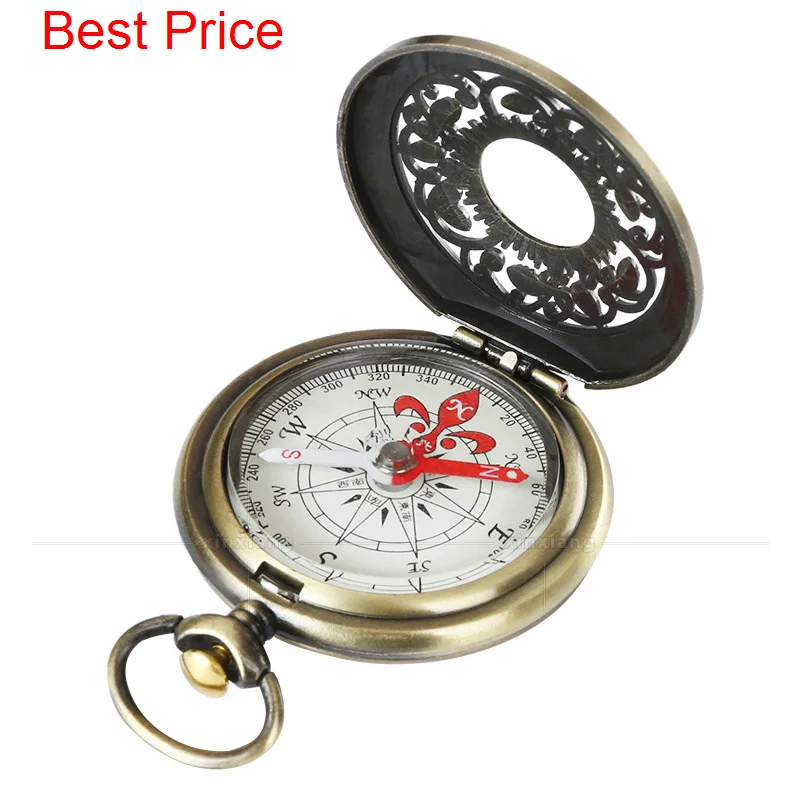 20pcs Pocket Watch Hollowed Out Flip Bronze Compass Metal Outdoor Cross-country Gift Children Gift Compass