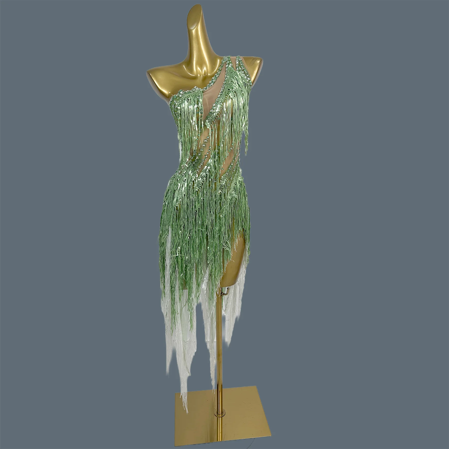 

Sparkly Diamond Tassels Latin Dance Dress Sexy Mesh See Through Dress Women Bar Party Show Gogo Dancer Stage Costume Chunfeng