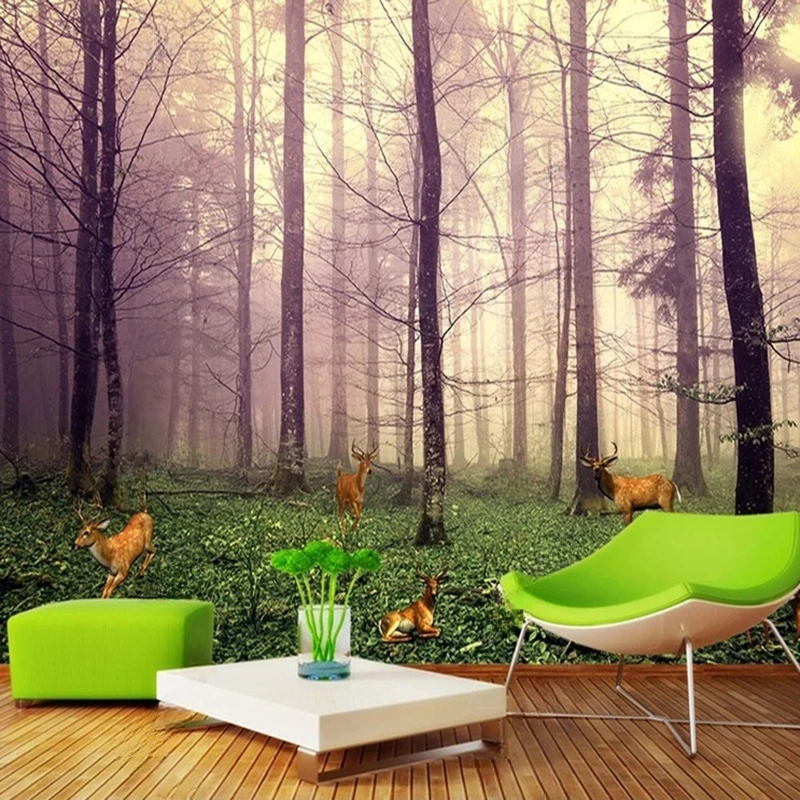 Custom Forest Landscape Wallpaper Murals Hand-painted Nature-Themed TV Backdrop for Living Room Bedroom Wall Decor Background
