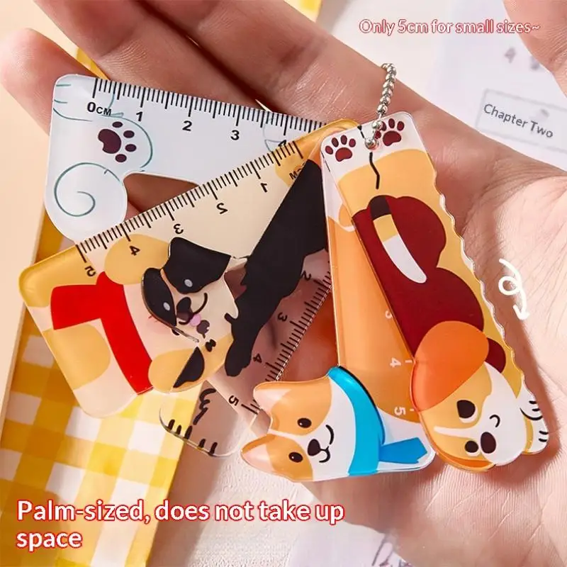 New 5Pcs 5cm Cartoon Animal Mini Plastic Rule Portable Bookmark Straight Ruler Pocket Measuring Tool Stationery Drawing Supplies