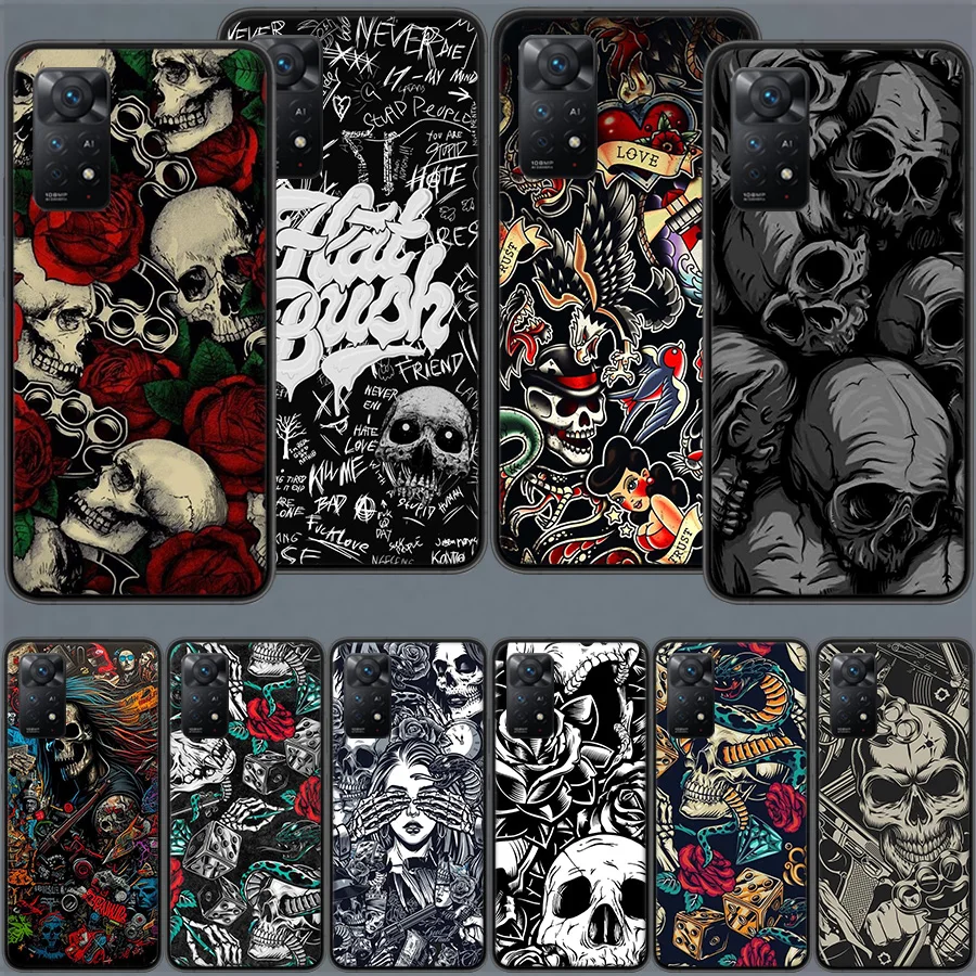 Skeleton Rose Phone Case For Redmi Note 13 5G Plus Capa 12 12C 10A 10C 10 9A 9C 9T 9 8A 8 K70 K60 Pro Xiaomi A2 Lite 7A 7 6A 6 C